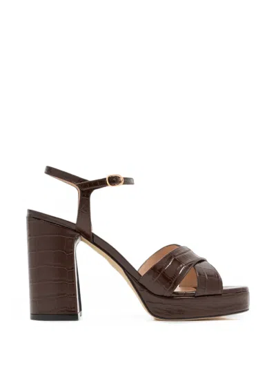 Stuart Weitzman Dayna 100 Croc-effect Heeled Sandals In Brown