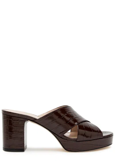 Stuart Weitzman Dayna 80 Crocodile-effect Leather Platform Sandals In Brown