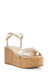 Stuart Weitzman Dayna Ankle Strap Platform Wedge Sandal In Light Gold