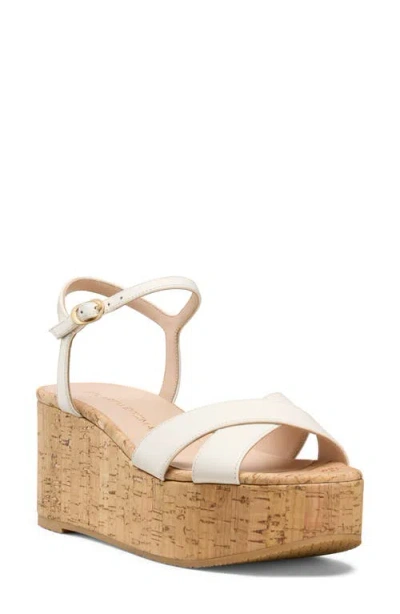 Stuart Weitzman Dayna Ankle Strap Platform Wedge Sandal In White