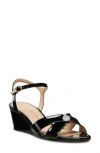 Stuart Weitzman Dayna Patent Crisscross Wedge Sandals In Black