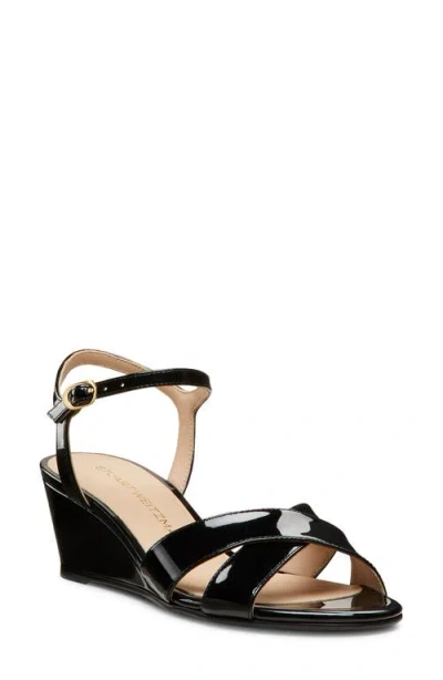 Stuart Weitzman Dayna Patent Crisscross Wedge Sandals In Black Patent