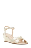 Stuart Weitzman Dayna Ankle Strap Wedge Sandal In Light Gold.