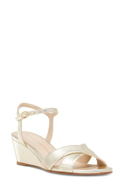 Stuart Weitzman Dayna Ankle Strap Wedge Sandal In Light Gold.