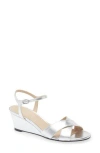 Stuart Weitzman Dayna Ankle Strap Wedge Sandal In Silver