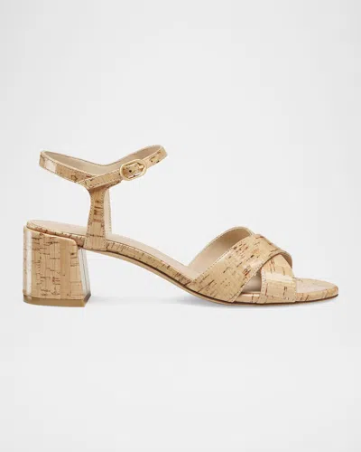 Stuart Weitzman Dayna Cork Crisscross Ankle-strap Sandals In Natural.
