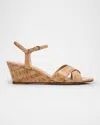 Stuart Weitzman Dayna Cork Crisscross Wedge Sandals In Natural