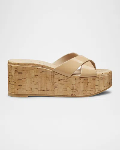 Stuart Weitzman Dayna Crisscross Wedge Platform Sandals In Cream.