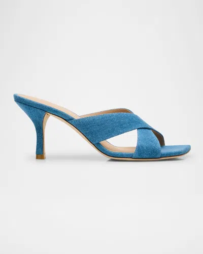 Stuart Weitzman Dayna Denim Crisscross Slide Sandals In Washed