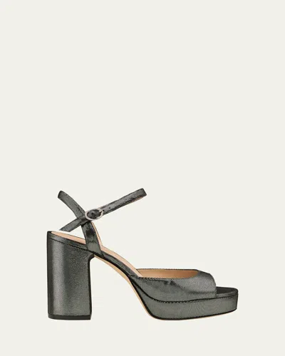 Stuart Weitzman Dayna Ii Leather Noir Ankle-strap Platform Sandals In Gray