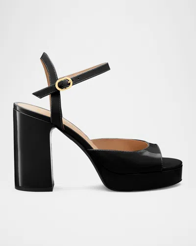 Stuart Weitzman Dayna Ii Leather Platform Sandals In Black