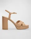 Stuart Weitzman Dayna Leather Crisscross Platform Sandals In Adobe