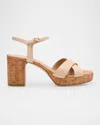 Stuart Weitzman Dayna Leather Crisscross Platform Sandals In Barely Beige