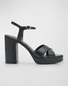 Stuart Weitzman Dayna Leather Crisscross Platform Sandals In Black