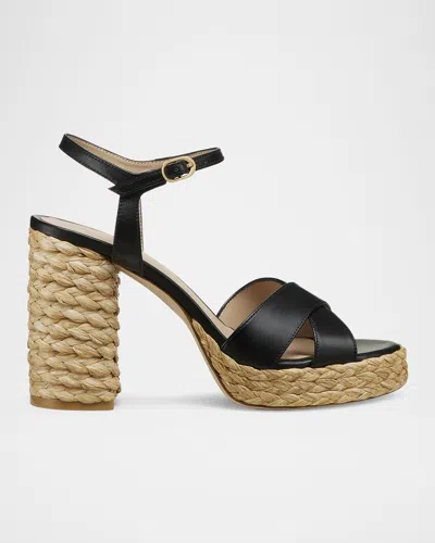 Stuart Weitzman Dayna Leather Crisscross Platform Sandals In Black/natural