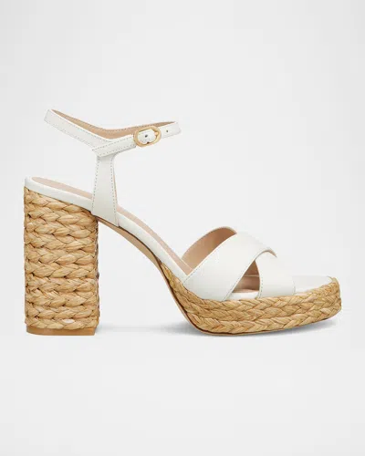 Stuart Weitzman Dayna Leather Crisscross Platform Sandals In Cream/natural