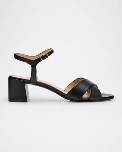 Stuart Weitzman Dayna Leather Crisscross Sandals In Black