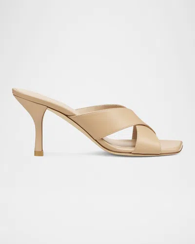 STUART WEITZMAN DAYNA LEATHER CRISSCROSS SLIDE SANDALS