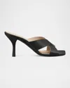 Stuart Weitzman Dayna Leather Crisscross Slide Sandals In Black