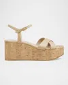 Stuart Weitzman Dayna Leather Crisscross Wedge Sandals In Adobe