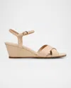 Stuart Weitzman Dayna Leather Crisscross Wedge Sandals In Barely Beige