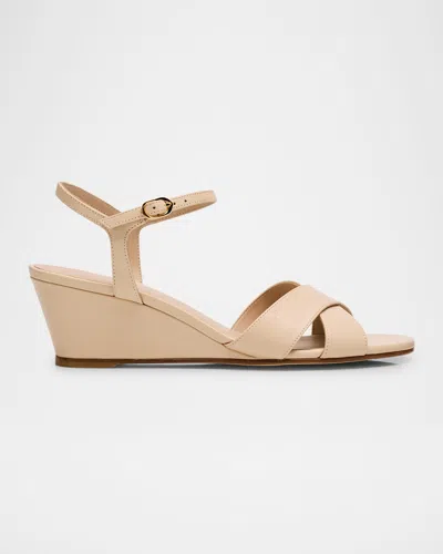 Stuart Weitzman Dayna Leather Crisscross Wedge Sandals In Barely Beige