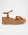 Stuart Weitzman Dayna Leather Crisscross Wedge Sandals In Macchiato