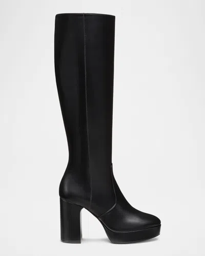 Stuart Weitzman Dayna Leather Platform Boots In Black