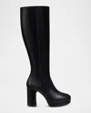 Stuart Weitzman Dayna Leather Platform Knee-high Boots In Black