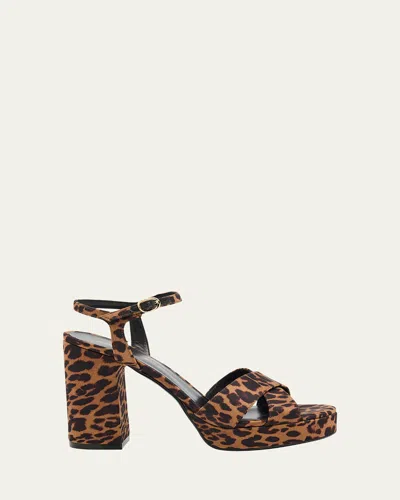 STUART WEITZMAN DAYNA LEOPARD-PRINT CRISSCROSS PLATFORM SANDALS
