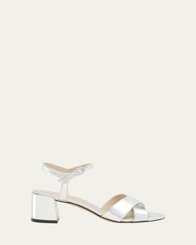 Stuart Weitzman Dayna Metallic Crisscross Ankle-strap Sandals In Silver