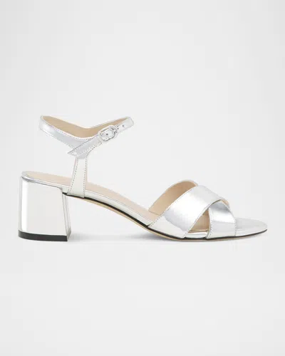 Stuart Weitzman Dayna Metallic Crisscross Ankle-strap Sandals In Silver