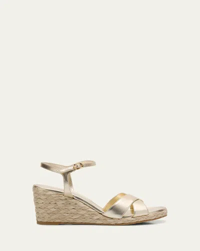 Stuart Weitzman Dayna Metallic Crisscross Espadrille Sandals In Light Goldnatural