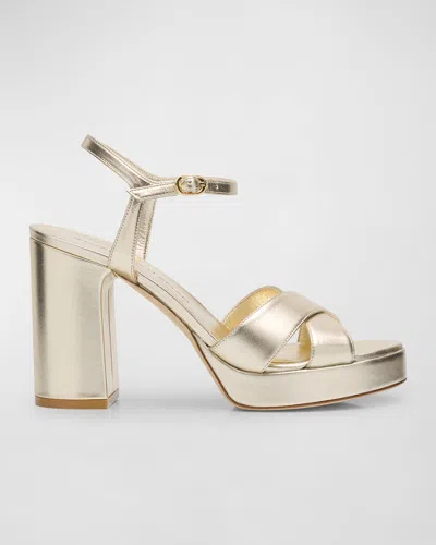 Stuart Weitzman Dayna Metallic Crisscross Platform Sandals In Gold