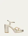 Stuart Weitzman Dayna Metallic Crisscross Platform Sandals In Light Gold