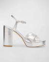 Stuart Weitzman Dayna Metallic Crisscross Platform Sandals In Silver