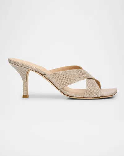 Stuart Weitzman Dayna Metallic Crisscross Slide Sandals In Poudre