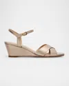 Stuart Weitzman Dayna Metallic Crisscross Wedge Sandals In Champagne