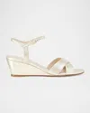 Stuart Weitzman Dayna Metallic Crisscross Wedge Sandals In Light Gold