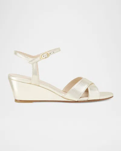 Stuart Weitzman Dayna Metallic Crisscross Wedge Sandals In Light Gold