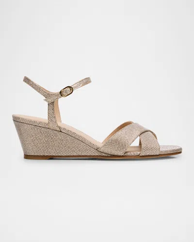 Stuart Weitzman Dayna Metallic Crisscross Wedge Sandals In Poudre