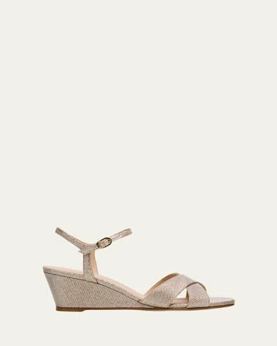 STUART WEITZMAN DAYNA METALLIC CRISSCROSS WEDGE SANDALS