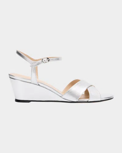Stuart Weitzman Dayna Metallic Crisscross Wedge Sandals In Silver