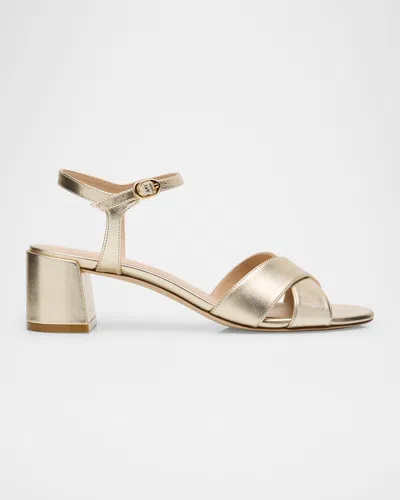 Stuart Weitzman Dayna Metallic Leather Crisscross Sandals In Light Gold