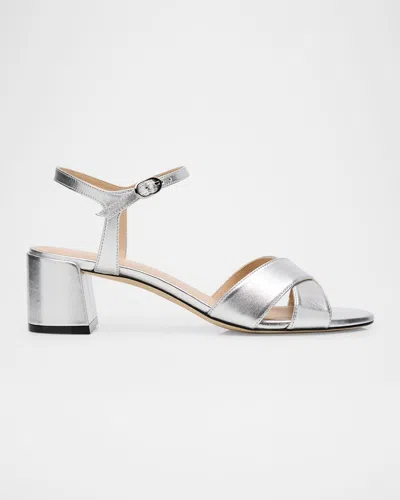 Stuart Weitzman Dayna Metallic Leather Crisscross Sandals In Silver/silver