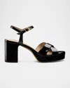 Stuart Weitzman Dayna Patent Crisscross Platform Sandals In Black
