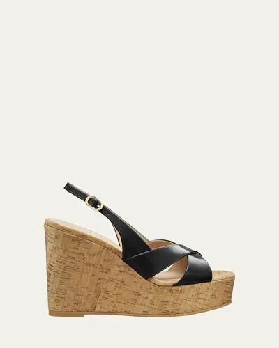 Stuart Weitzman Dayna Patent Crisscross Wedge Platform Sandals