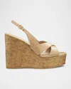 Stuart Weitzman Dayna Patent Crisscross Wedge Platform Sandals In Adobe