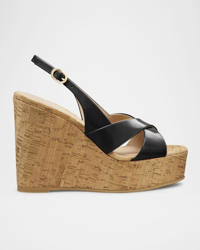 STUART WEITZMAN DAYNA PATENT CRISSCROSS WEDGE PLATFORM SANDALS