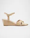 Stuart Weitzman Dayna Patent Crisscross Wedge Sandals In Adobe